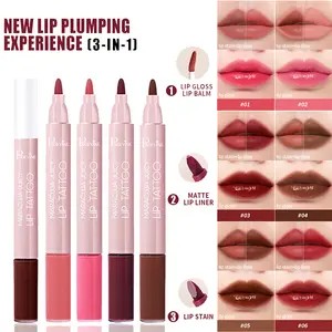 3-In-1 Dual-Ended Lip Liner &Lip Glaze, Fine Applicator For Lip Lining And Lip Coloring, Brush Applicator For Glossy Mirror Finish, Water-Based Formula Last All Day, Silky Texture For Fuller Lips, For Daily Dating & Casual Outing.
