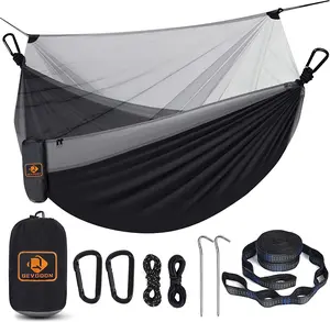 Camping Hammock with Net,Travel Portable Lightweight Hammocks with Tree Straps and Solid D-Shape Carabiners,Parachute Nylon Hammock for Outsides Backpacking Beach Backyard Patio Hiking Qevooon