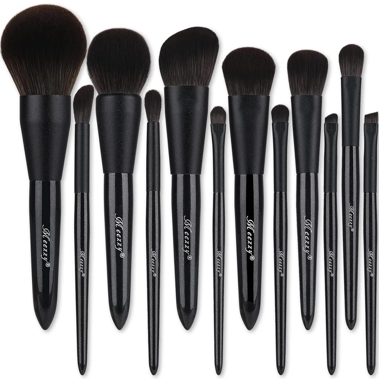 Makeup Brush Sets, 12 PCS Wood Handle Soft Synthetic Fiber Hair Makeup Set,Premium Synthetic Foundation Blending Blush Concealer Eye Shadow Makeup Brush Set (black 12pcs)