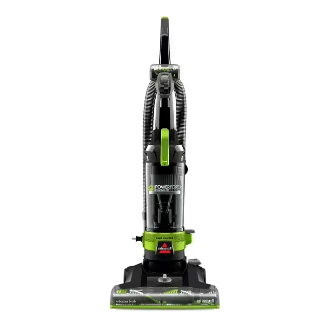 BISSELL PowerForce Helix Turbo Rewind Pet, Upright Vacuum, Pet Friendly, Automatic Cord Rewind, Powerful Pet Hair Pickup, Extra-Wide Cleaning Path, 3333, Black & Green
