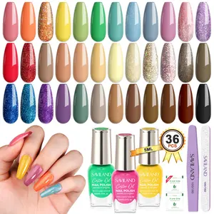 SAVILAND 39pcs Fingernail Nail Polish Set Quick-Dry: 36Colors Lockes X Tech Regular Nail Polish Kit Plant-base Castor Oil Vitamin E Toe Polish with Top Base Polish Coat Gift Set for Women