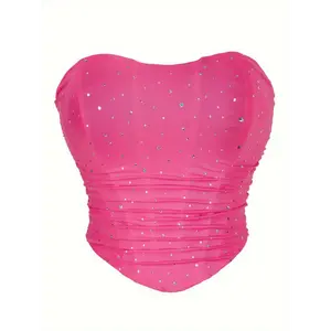 Women's Elegant Rhinestone Strapless Corset Bustier - Tummy Control Lace-Up Slimmer Seamless Design, Comfortab Womenswear Compression