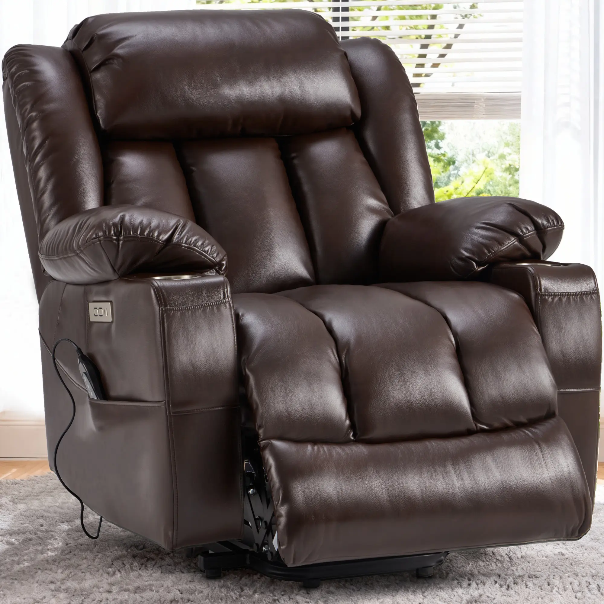 Electric sofa,swivel recliner,Lift Recliner Leather Chair Sofa,back support chair,with Massage & Heat, Lazy Boy Chair with Cup Holders, USB & Type-C Ports, Remote Control