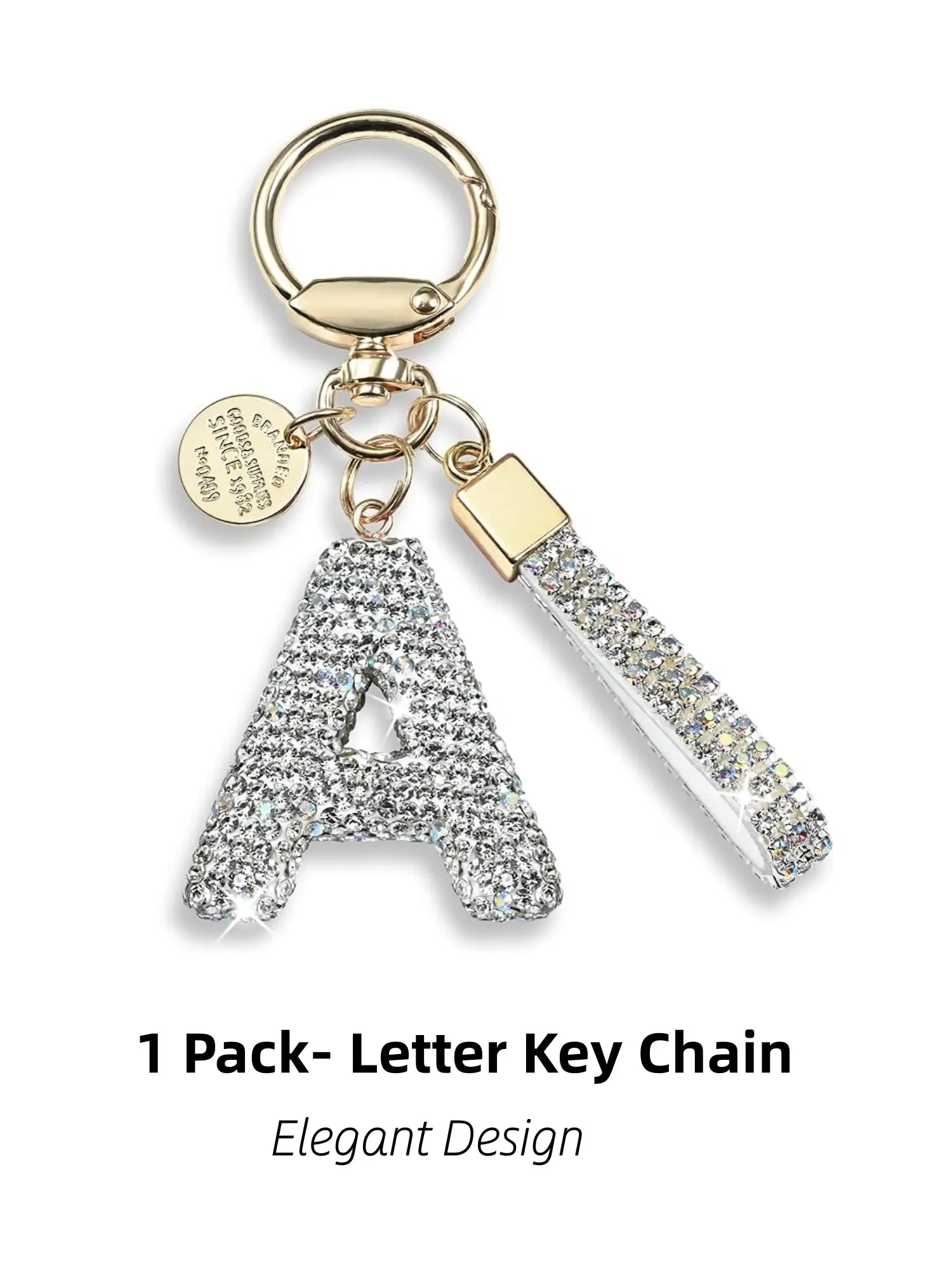 1 Pack Initial Letter Keychain for Women Girl Bling Rhinestone Sparkly Bag Backpack Purse Charm Cute Key Chain Wristlet Bling Bling Keychains