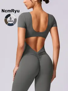 Women's High Elastic Soft U-Neck Backless Waist Cut-Out Yoga, Outdoor Running Cycling Hiking Fashion Pants Gym Training Sportswear Workout Jumpsuit