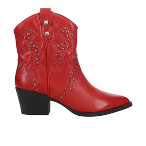 Dirty Laundry Womens Nowhere Burnished Studded Pointed Toe Pull On  Casual Boots Ankle Mid Heel 2-3" - Red