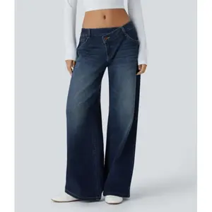 AsymmetricLowRiseZipperPocketsBaggyWideLegWashedCasualJeans#2025#fall#fallfasion