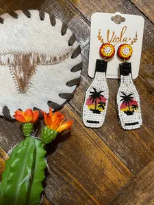 White Caribbean rum beaded earrings