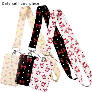 Cute Pink Bow Pattern Neck Strap Women Lanyard for Keys Keychain Badge Holder ID Credit Card Pass Hang Rope Lariat Mobile Phone Charm Accessories Teachers Students