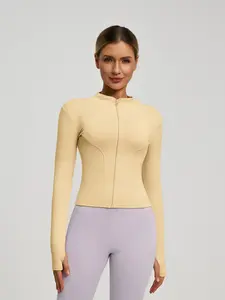 Women's Full-Zip Long Sleeve Sport Jacket, Slim-Fit Yoga Running Top, Plain Pattern, All Seasons Wear, Moderate Fabric Thickness, Workout Clothes Women