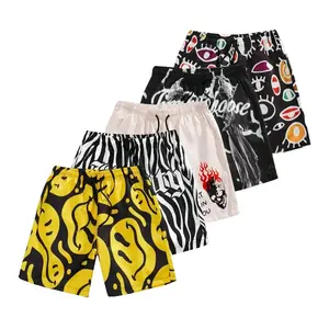 5-PACK Men's Snake & Flame Print Athletic Shorts, Baggy Letter Quick-Dry Swimshorts, Deep Pockets Drawstring, Lightweight Breathable Streetwear, Summer Vibes Gym Hiking Beach Daily Casual Bottoms for Men