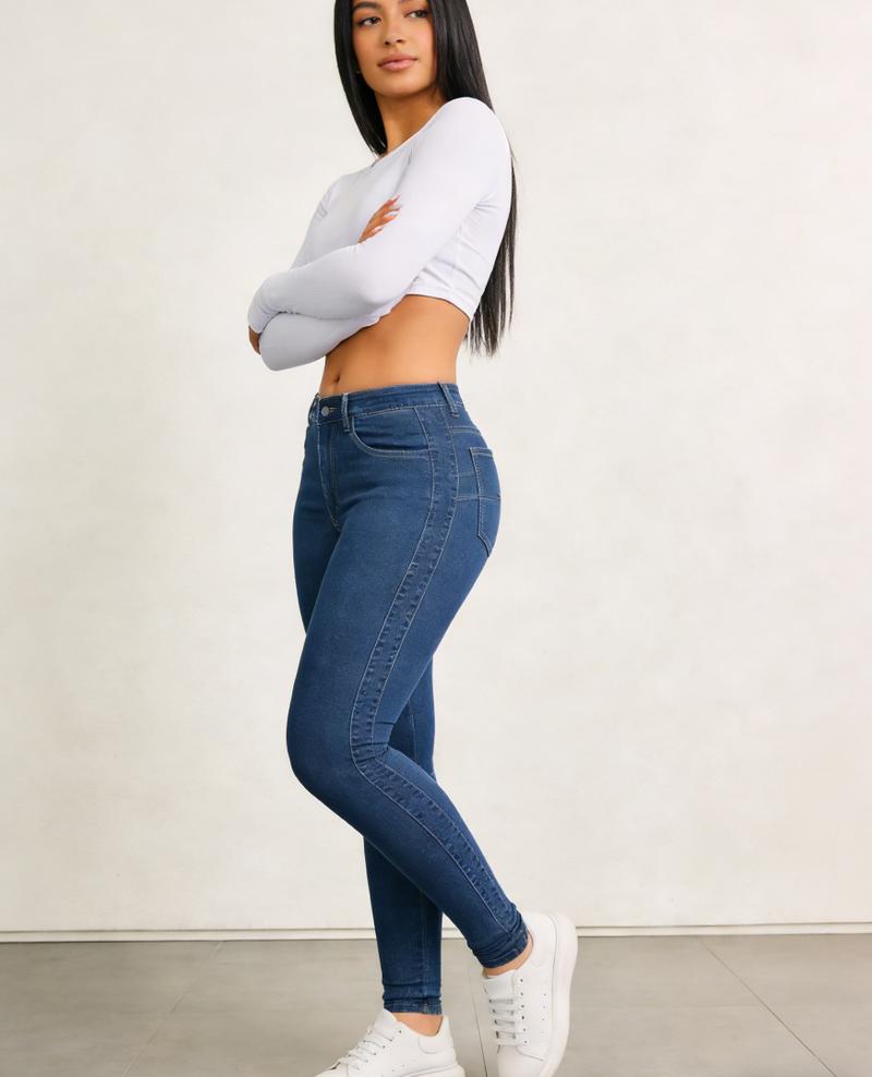 Women's High Rise Unforgettable Skinny Jean Mid Rise Stretch Slim Tight Denim Pants Flattering High Waist Design Super Stretch Fabric