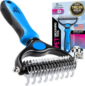Deshedding Dog and Cat Brush for Shedding, Double Sided Pet Grooming Tool for Long and Short Haired Dogs and Indoor Cats, Skin Friendly Undercoat Removal Comb for Reducing Loose Fur and Tangle Free Grooming