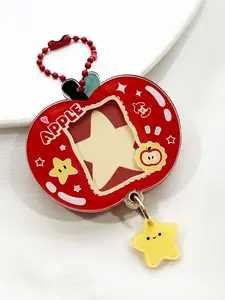 Kpop Style Slide Card Case, Apple Photo Frame Keychain, Acrylic Storage Card Pack, Casual Chain Print, All Seasons, Removable Cardholder