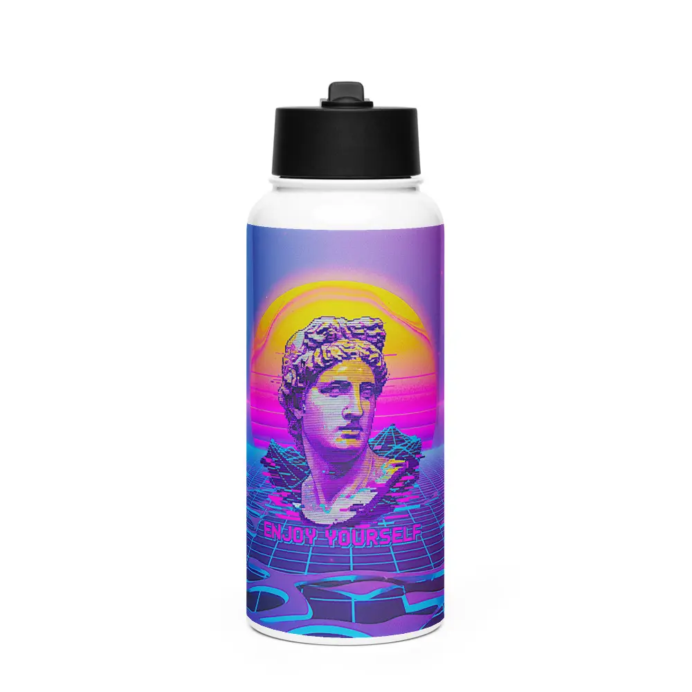 Retro Vaporwave Insulated Water Bottle | 32 oz Stainless Steel with Straw Lid | Cyberpunk Aesthetic Gym Flask | Leak-Proof Travel Tumbler