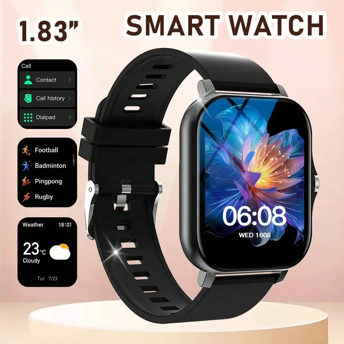 Erun 1.83 Inch HD Smartwatch, Bluetooth-compatible Calling & Weather APP, Compatible with Android & iOS, Sporty Design, Digital Watchface