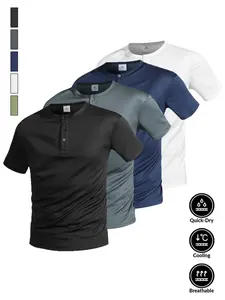 Men's Solid Color Simple Half Button T-Shirt Short Sleeve, Casual Fashion Top, Comfortable Daily Wear, Stylish Men's Clothing