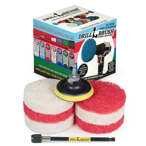 4in Scrubbing Pad Kit w/ 5in Extension - Very Soft & Moderate - Glass & Stainless Steel Cleaning | P4-2WR-4V-5X-QC-DB