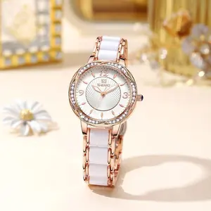 Women’s fashionable quartz watch, 30 m water resistant, 8.9 mm slim and elegant, 31.1 mm round alloy dial with mineral glass crystal, butterfly double-push button design, alloy + rubber strap, an elegant, stylish choice.