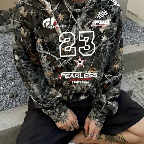 Men's Camouflage Long Sleeve Shirt, Trendy Street Style Design, American Fashion Blend, Perfect for Unique and Stylish, Aesthetic