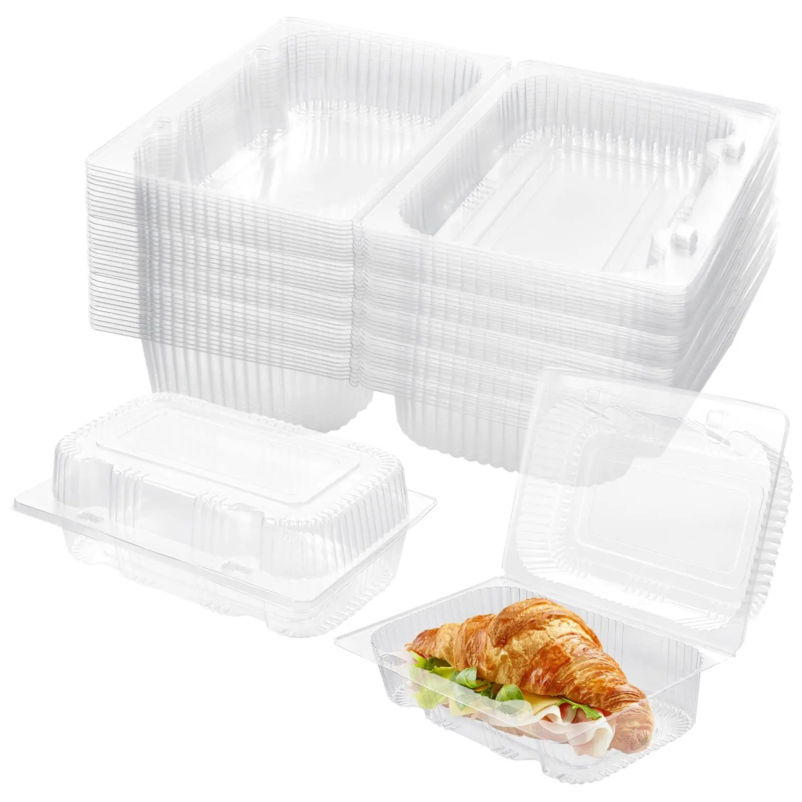 40 Pack Disposable Hinged Clamshell Food Containers with Clear Lids, 7.2x4.7x3 Inches Sturdy Plastic Takeout Boxes for Cake Slice, Pastry, Sandwich, Salad & Dessert