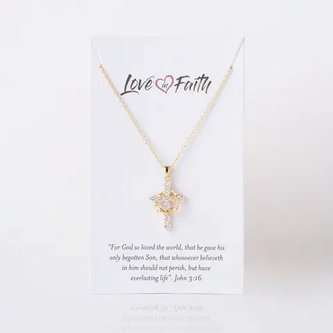 Love in Faith Christian Cross and Crown Gold Tone Necklace - Gold Chain, 16-18 Inch Adjustable Chain, Accessories for Women, Daily Wear Jewelry Collection