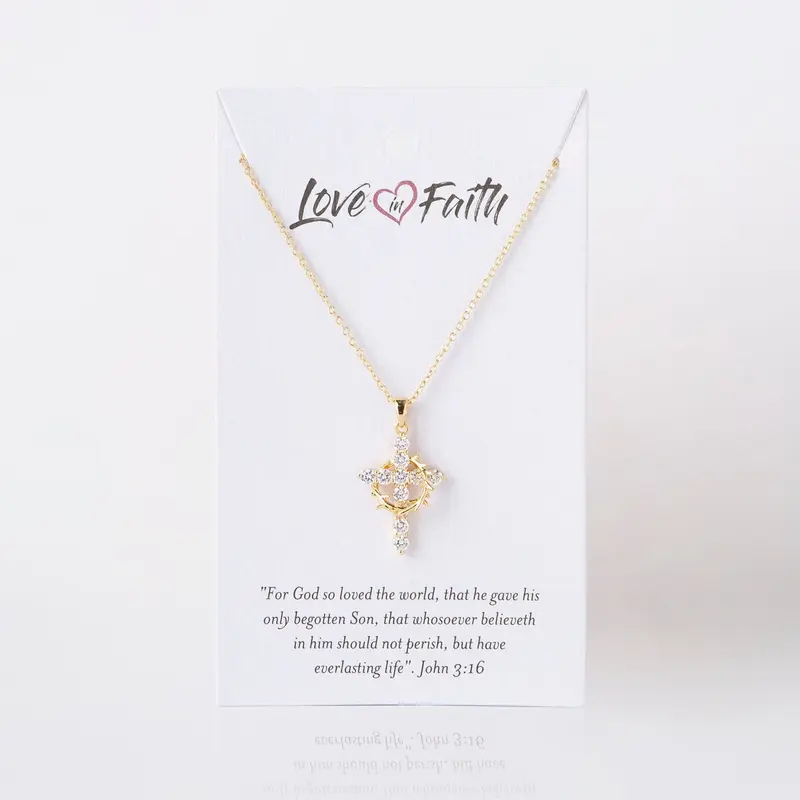 Love in Faith Christian Cross and Crown Gold Tone Necklace - Gold Chain, 16-18 Inch Adjustable Chain, Accessories for Women, Daily Wear Jewelry Collection