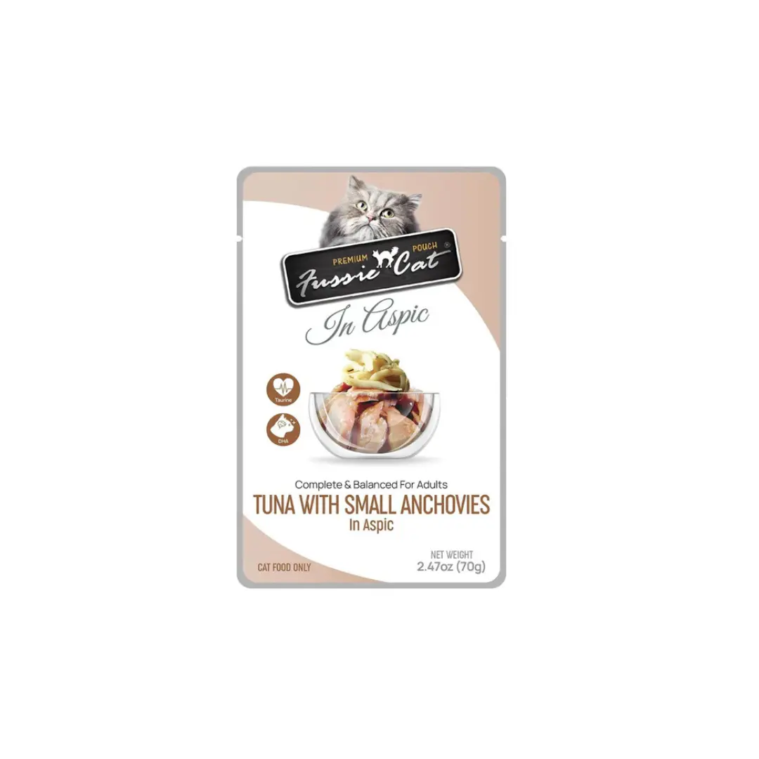 Fussie Cat Premium Chicken & Small Anchovies in Aspic Wet Cat Food for US Pets, Infused with Thiamine Mononitrate, Inulin, Xanthan Gum, Sunflower Seed Oil, Glycine, Folic Acid & Hydration Boost for Skin Health, Tasty Texture And Flavor, Wet Food