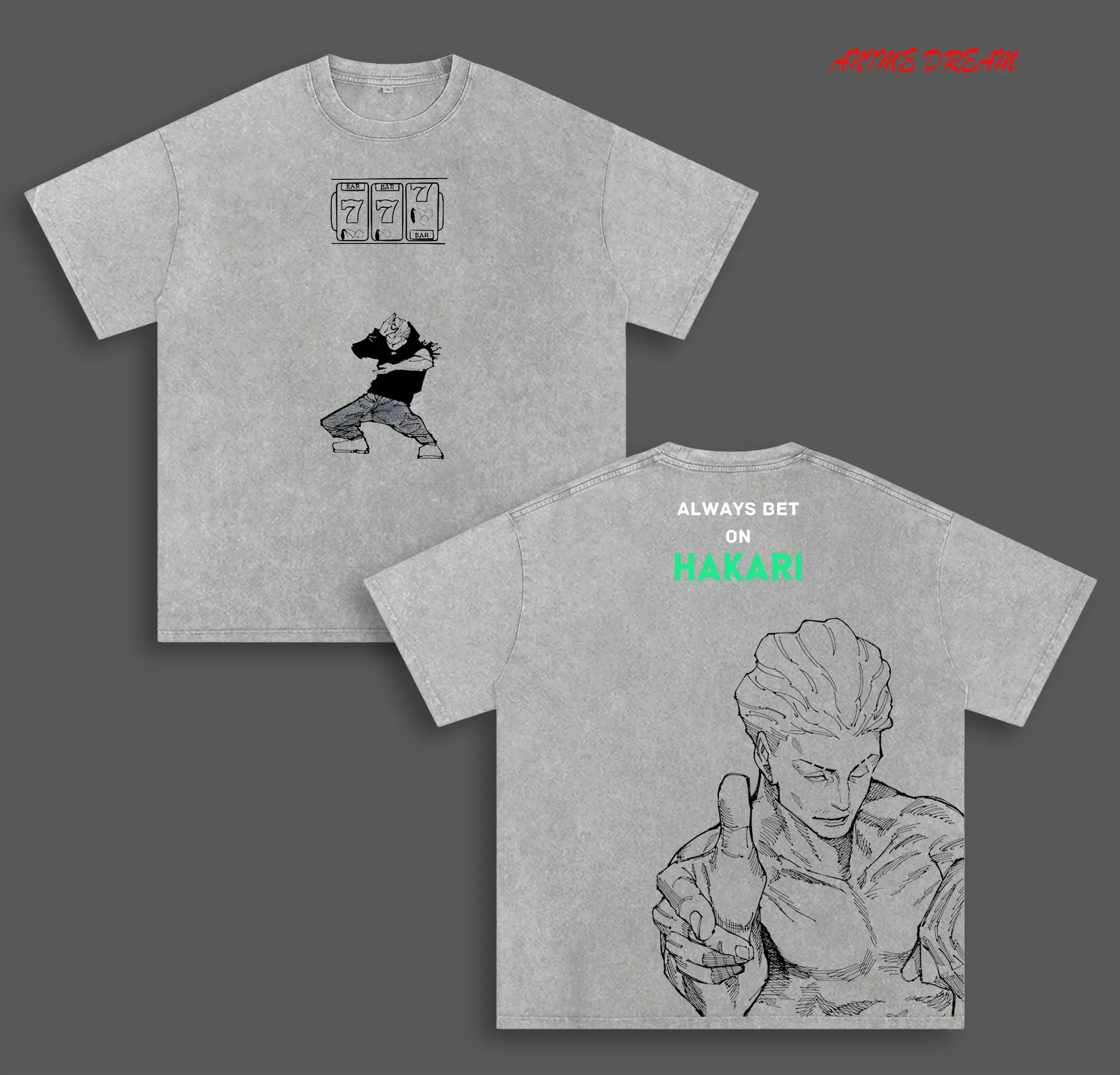Hakari Kinji JJK Anime Double Printed Vintage Washed Tee Unisex Oversize Heavyweight Cotton T-shirt for Anime Fans and Lovers