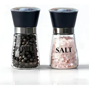 Salt and Pepper Grinder Set of 2 Refillable Mills Shakers with Adjustable Coarseness Easy Clean for Kitchen Restaurant Outdoor Black
