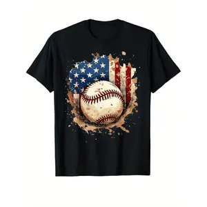 [100% Cotton] mens vintage american flag baseball graphic t shirt 100 cotton casual round neck tee short sleeve patriotic machine washable comfortable stylish for black -1 Cotton Tee