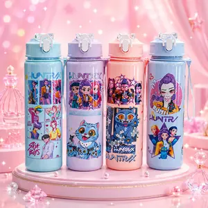 1 PC 500ml Cartoon Anime Tumbler – Reusable Hard Plastic Water Bottle with Lid & Straw Eco, Drinkware, Portable, Cup, Mug, Bottled, Washable, Stylish