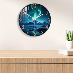 Aurora Mountain Night Scene Acrylic Wall Clock, Silent Movement, Living Room Kitchen Bedroom Decor, Home Art Decoration, No Aa Battery Included