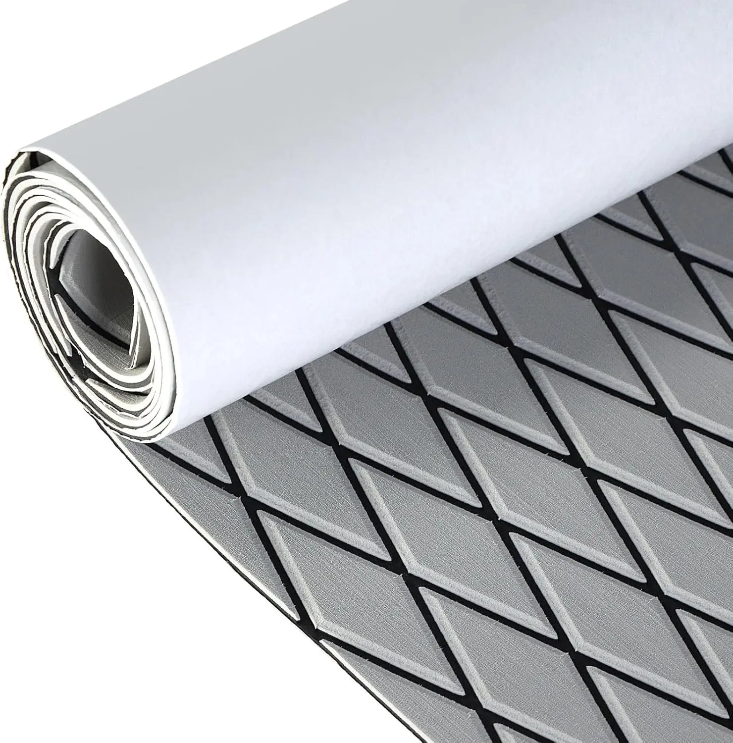 KXKZREN EVA Foam Boat Decking Sheet Premium Marine Flooring Pad Grey with Black Diamond Pattern Non-Slip Self-Adhesive Boat Mat Carpet UV Resistant Faux Teak Deck Roll for Yacht RV Pontoon Motorboat Swimming Pool Flooring DIY Installation Boat Accessories