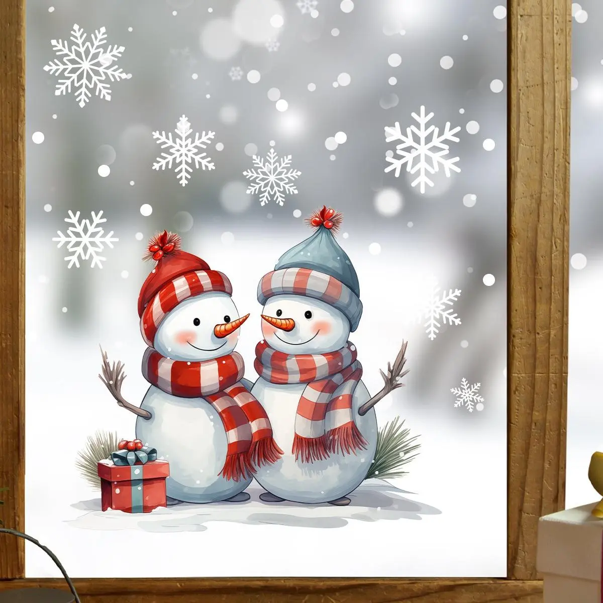 Christmas Snowman Window Stickers, Self-Adhesive and Transparent, UV Double-Sided Display Decor for Glass Windows