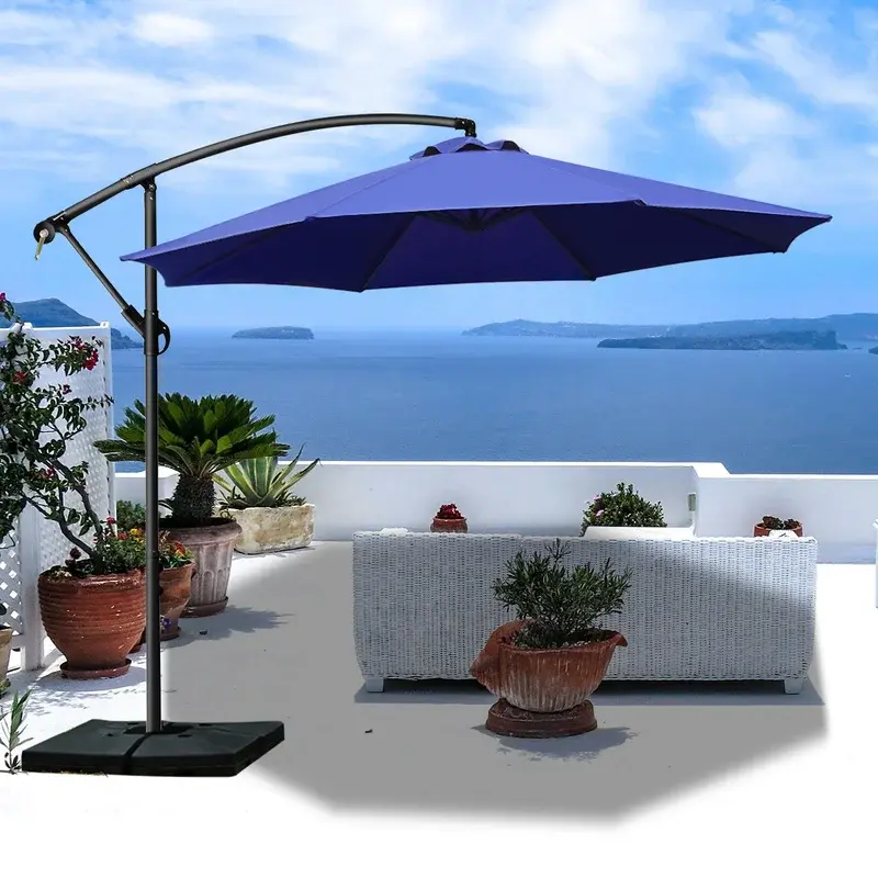commercial heavy duty patio umbrellas PURPLE LEAF Luxury Market Umbrella Heavy-Duty Commercial Hydraulic Semi-Automatic Patio Umbrella Navy Blue / 8x8 FT(1.9" Pole)