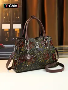 Women's Floral Embossed Handbag, Fashionable Large Capacity Shoulder Bag for Daily Used, Casual Trendy Versatile High-quality Daily Commuting Bag, Floral Embossed Satchel