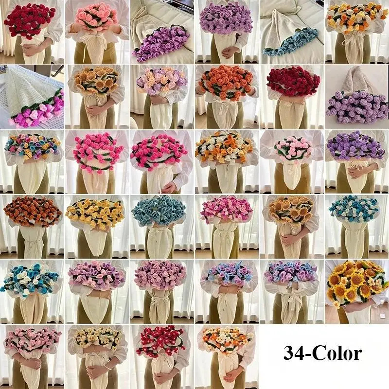 80/110cm Rose Blanket Bouquet Cotton Fringe Plaid Blanket Birthday Valentine's Day Gift Handmade Crochet Fuzzy Sweater Blanket