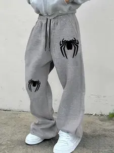 Men's Spider Pattern Print Drawstring Waist Sport Pants, Casual Gothic Joggers, Loose Fit, All Seasons, Unisex