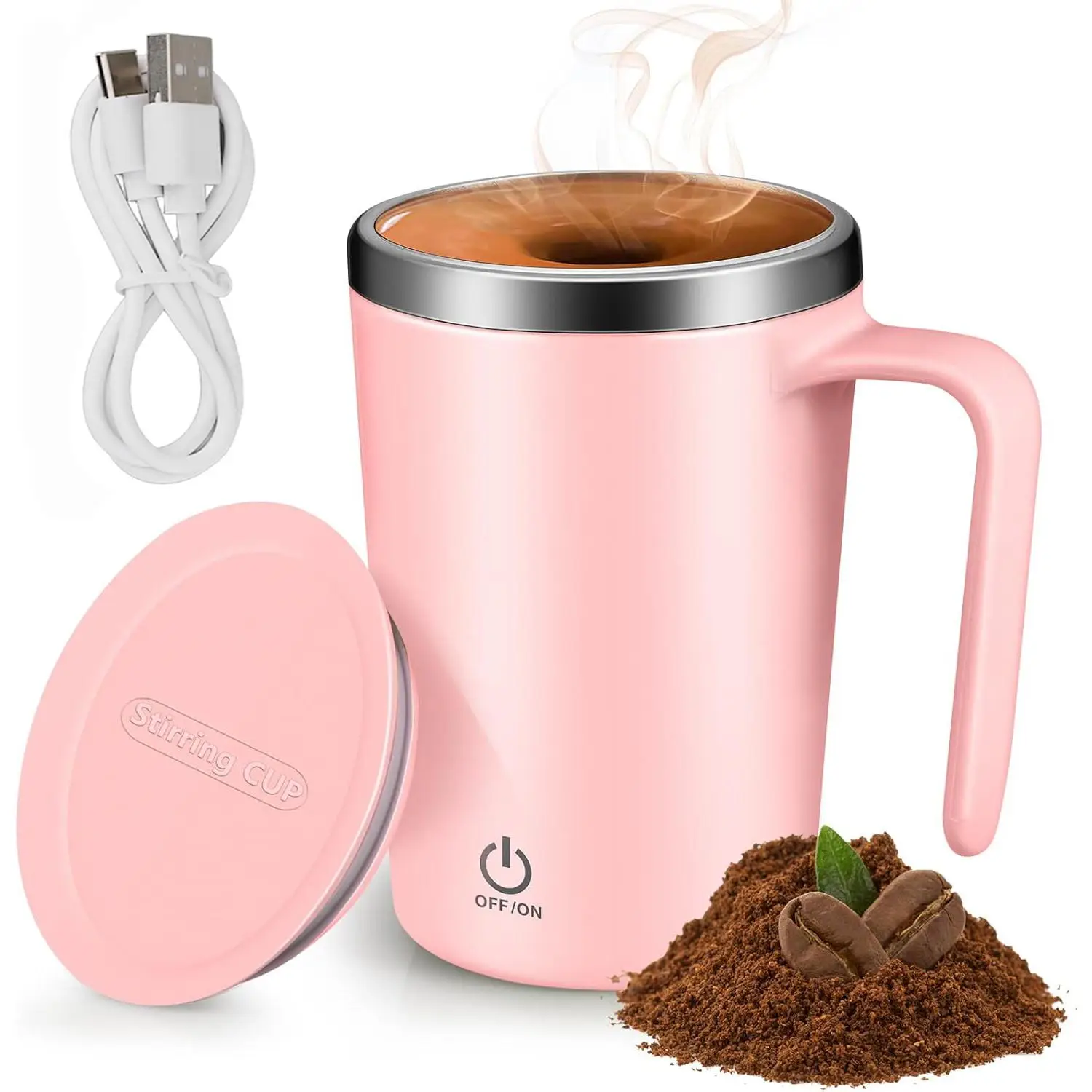 Electric Self Stirring Mug, 1 Count USB Charging Automatic Magnetic Coffee Cup, Waterproof Automatic Blending Cup, Stainless Steel Travel Mug