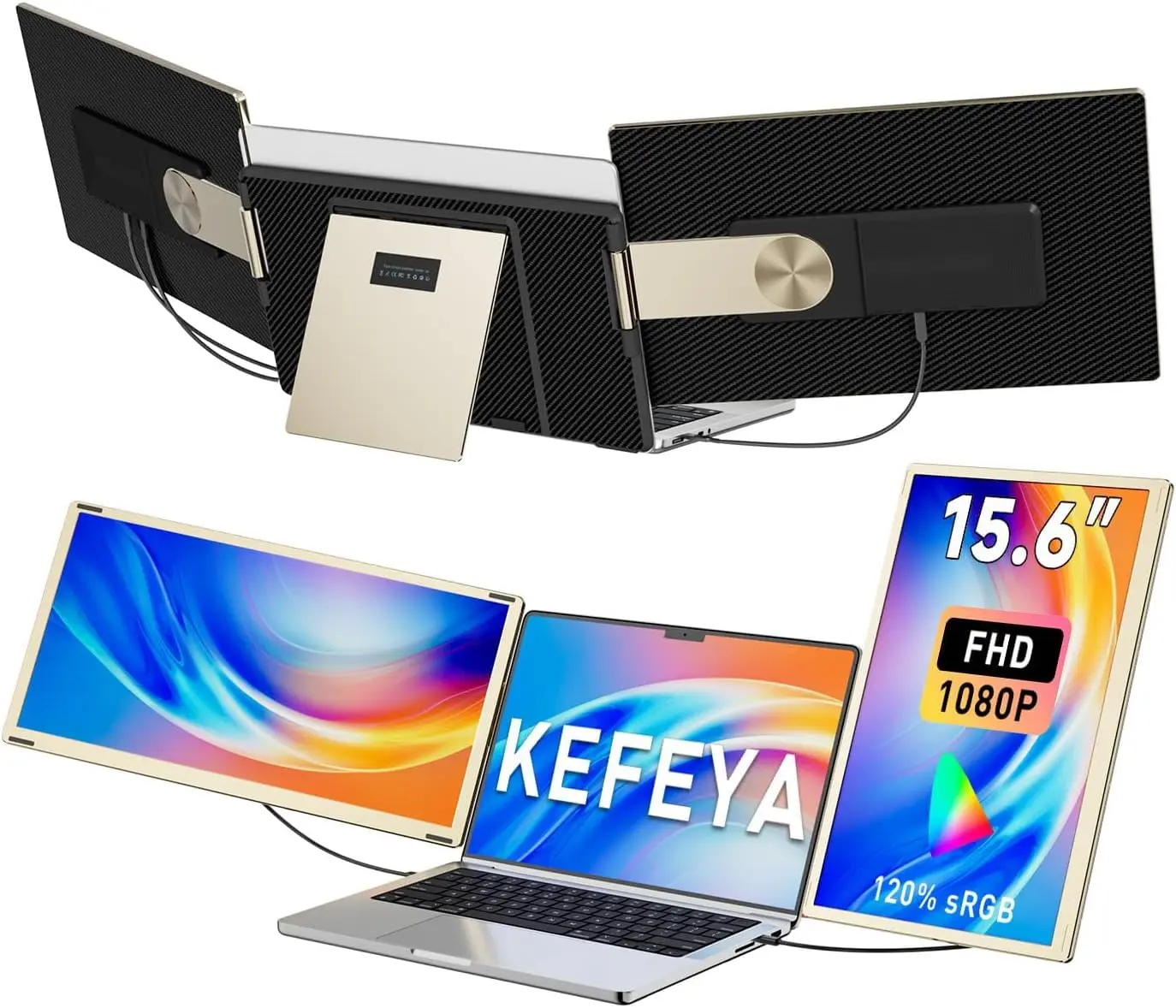 KEFEYA Laptop Screen Extender 15.6", FHD 1080P Portable Triple Monitor for Laptops 13-17.3", 120% sRGB 235° Rotation Detachable Ultra-Slim Laptop Monitor Display Extender for Windows/Mac/Dex/Chrome/Surface, Plug n Play summerwins computer accessory,summer