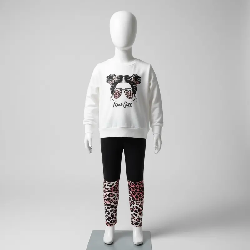 Black Floral and White $15 L Mini Girl Sweatshirt with Leopard Print Leggings
