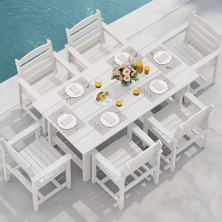 7-Piece (1 Table + 6 Chairs), White