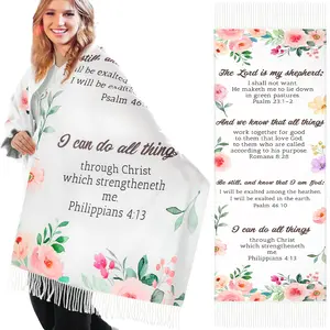 Prayer Shawl for Women Prayer Scarf with Floral Pattern Tassel Pentecost First Communion Christian Religious Warm Prayer Lap Scarves Baptism Confirmation Gift for Teacher Mother Sunday School Fellowship Church