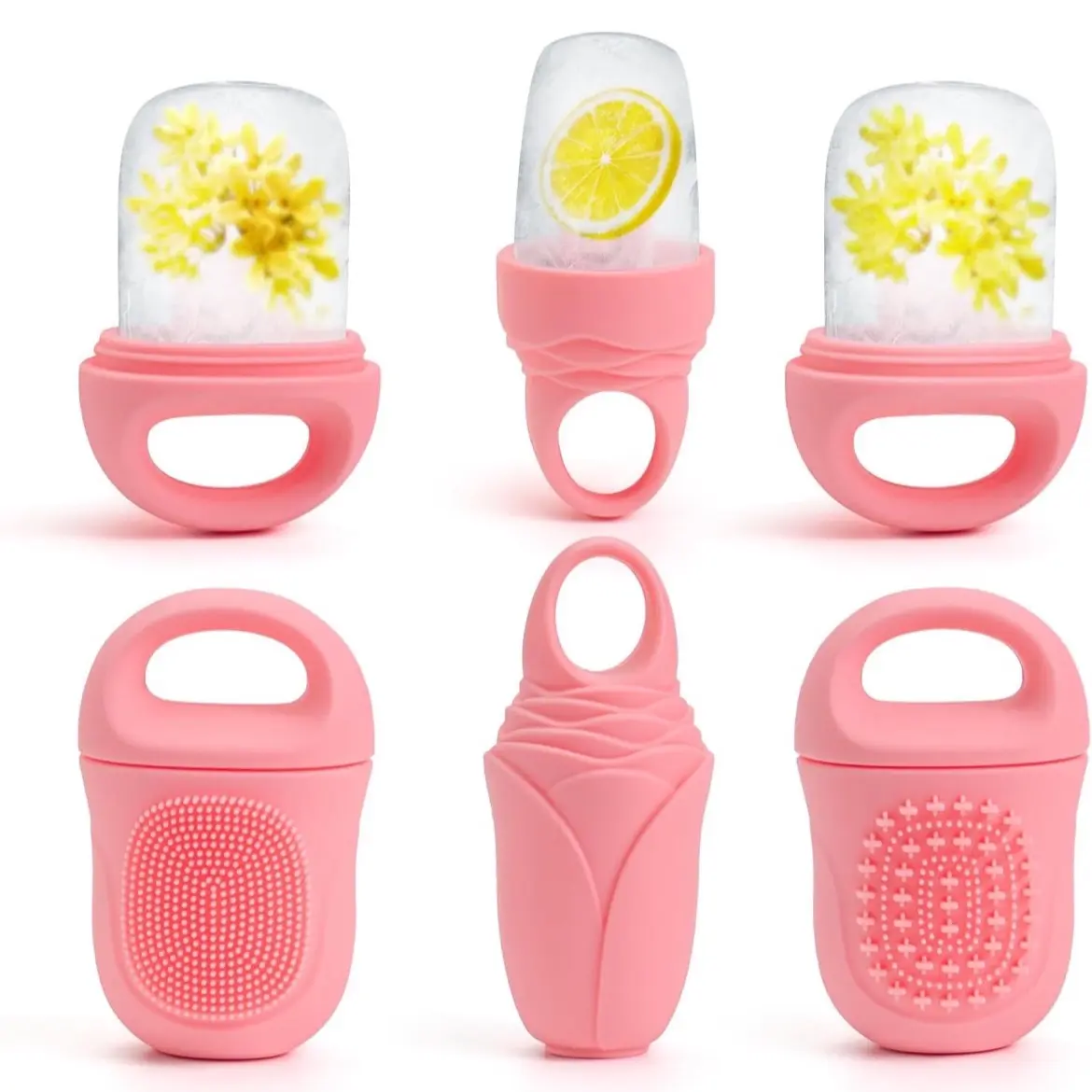 Mabnuby Reusable Facial Ice Roller Silicone Mold Set with Brush and Rose for Face, Women and Eye Neck Cold Skin Care Tools - Pink - Comfort