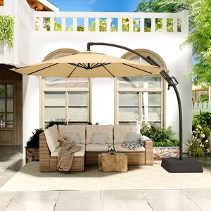 【Valentine's Day Gift】ONBRILL Outdoor Patio Umbrella with Base Includeds, 10 FT Cantilever Umbrella withstands Wind and Weather, Sturdy Sun Shade Hanging Umbrella for Deck, Pool, 240G/M2, UPF50+, Class 4 color fastness