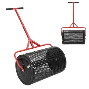 [FLASH SALE] Garvee Efficient Compost and Peat Moss Spreader – 24 Inch Lawn & Garden Seeder Roller with Adjustable T-Shaped Handle, Side Latches, Powder-Coated Metal – Spreads Grass Seed, Topsoil, Fertilizer, Manure – Handle in Red