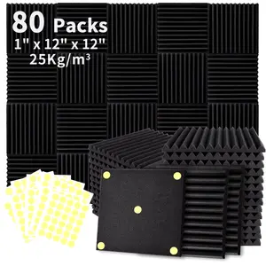 80 Pack Acoustic Foam Panels 1" X 12" X 12" Sound Proof Foam Panles Soundproofing Noise Cancelling Wedge Panels for Home Non adhesive