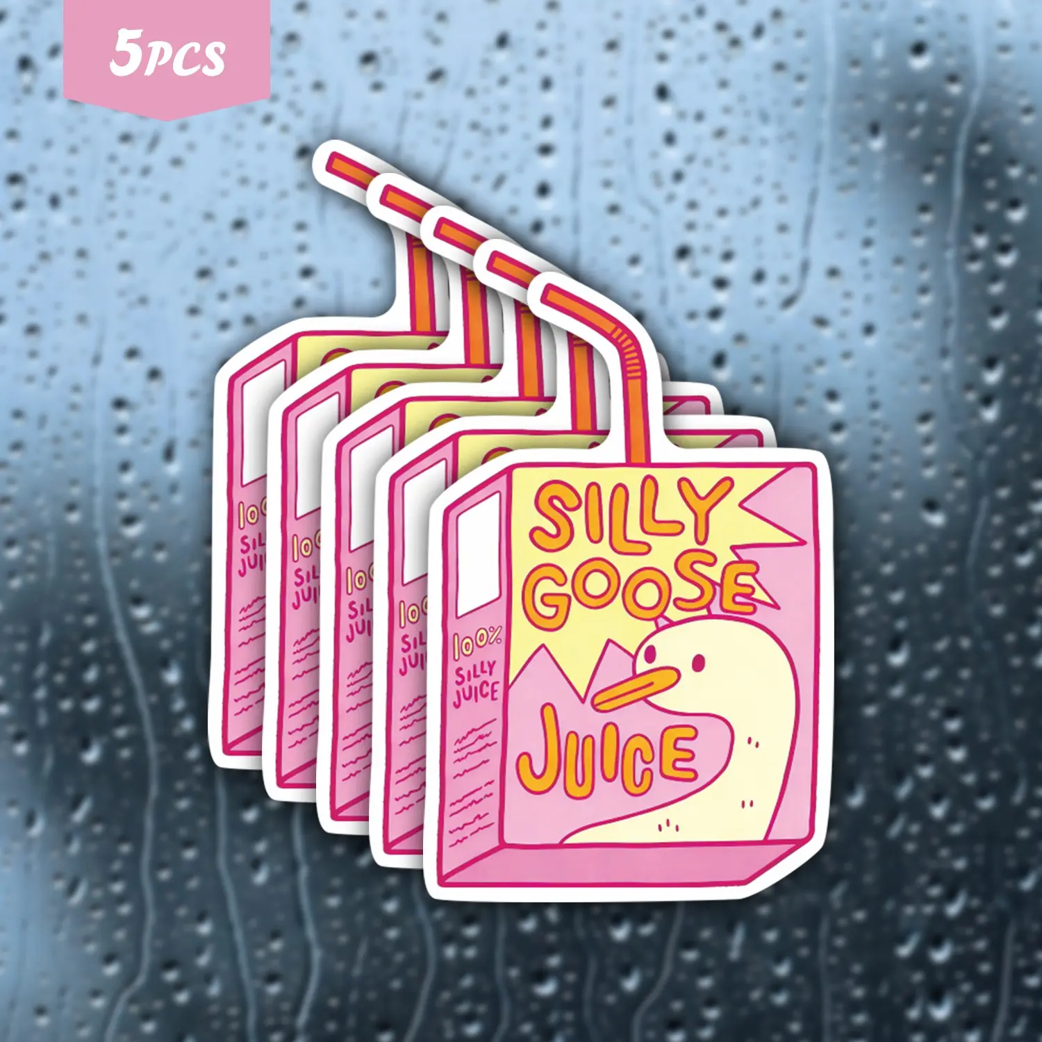 5Pcs "Silly Goose Juice" Juice Box Waterproof Vinyl Sticker, Self-Adhesive Decal, Suitable For Water Bottles, Laptops, Cars, Tablets, Ideal For Goose Lovers, Retro Fans And Playful Decor Enthusiasts