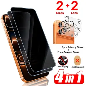 4-In-1 Privacy Screen Protector + Camera Lens Protectors, Compatible with iPhone 17 Pro Max/air/16/15/14/13/12/11/16e, 9h Hardness Tempered Glass Accessories Smartphone